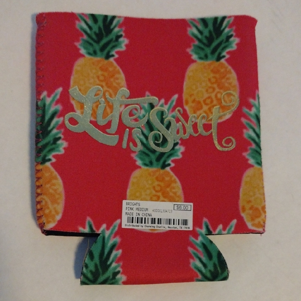 Brights Pink Pineapple Print Can Cooler